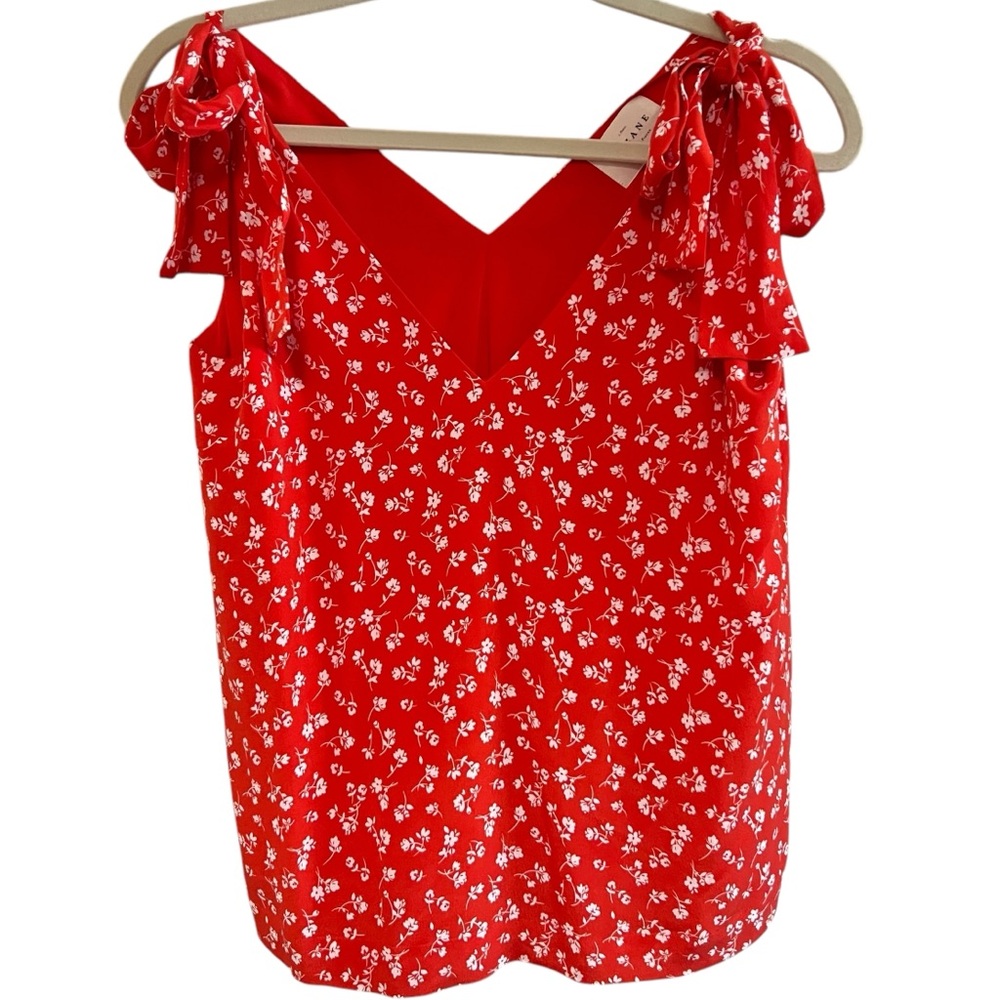 Sezane Lara Red Mini Flowers Floral Tie-Shoulder Blouse size 38/6 EUC